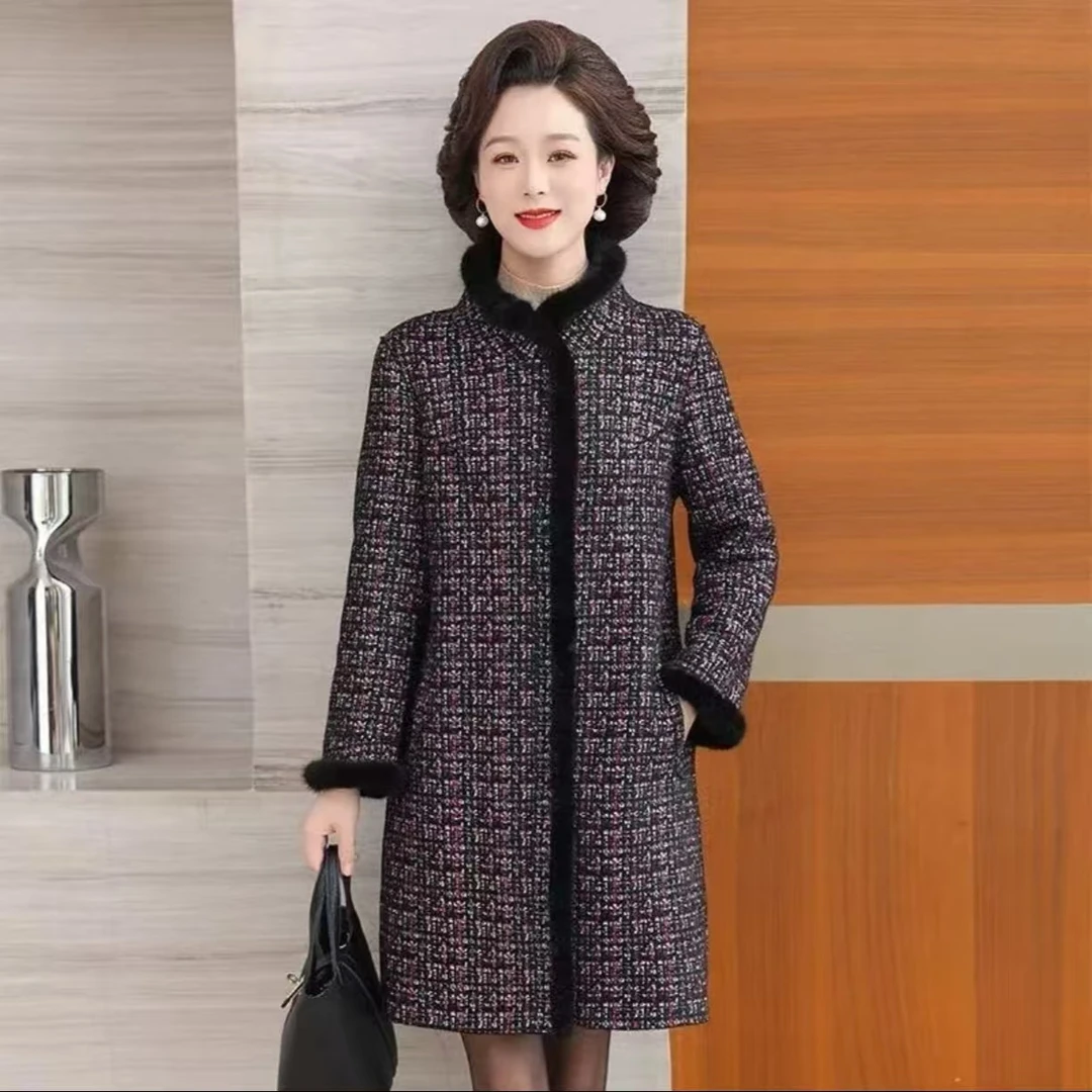 [丽总专属]秋冬季新款貂绒外套两面穿千鸟格气质轻奢保暖639-1