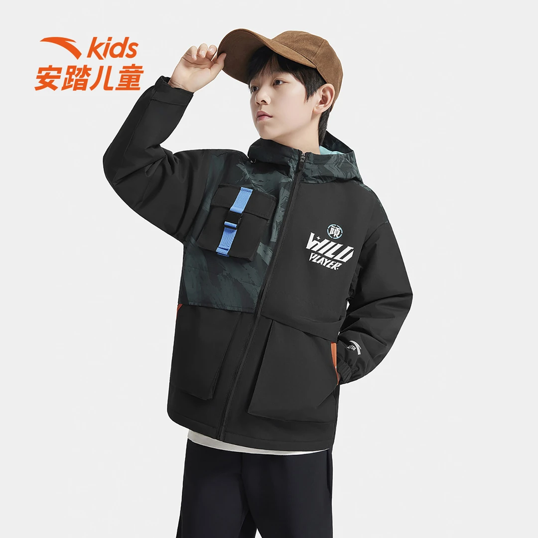 安踏儿童加绒厚外套男童摇粒绒秋冬季新款防风保暖8602