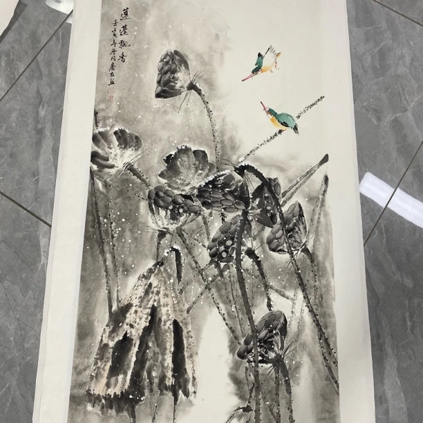 李老师三尺写意水墨荷花