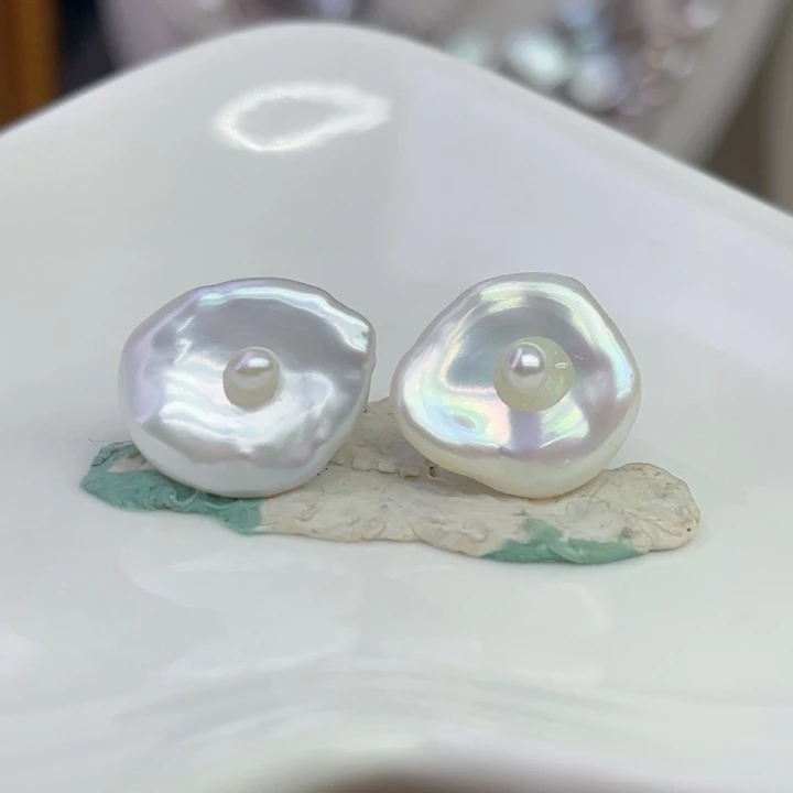 淡水珍珠银S925镶嵌耳饰