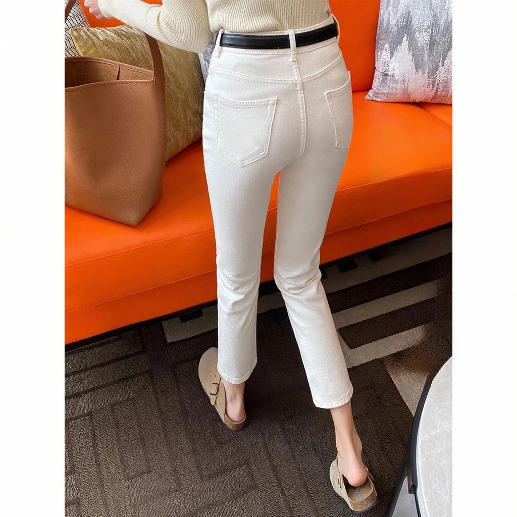 LIRA白色九分牛仔裤2025春秋新款高腰百搭弹力修身显瘦烟管裤子