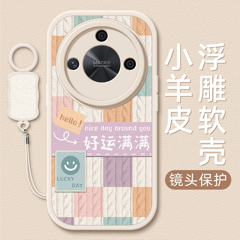 好运满满适用荣耀X60手机壳华为荣耀x50/x40i小羊皮X30/x30i新款x