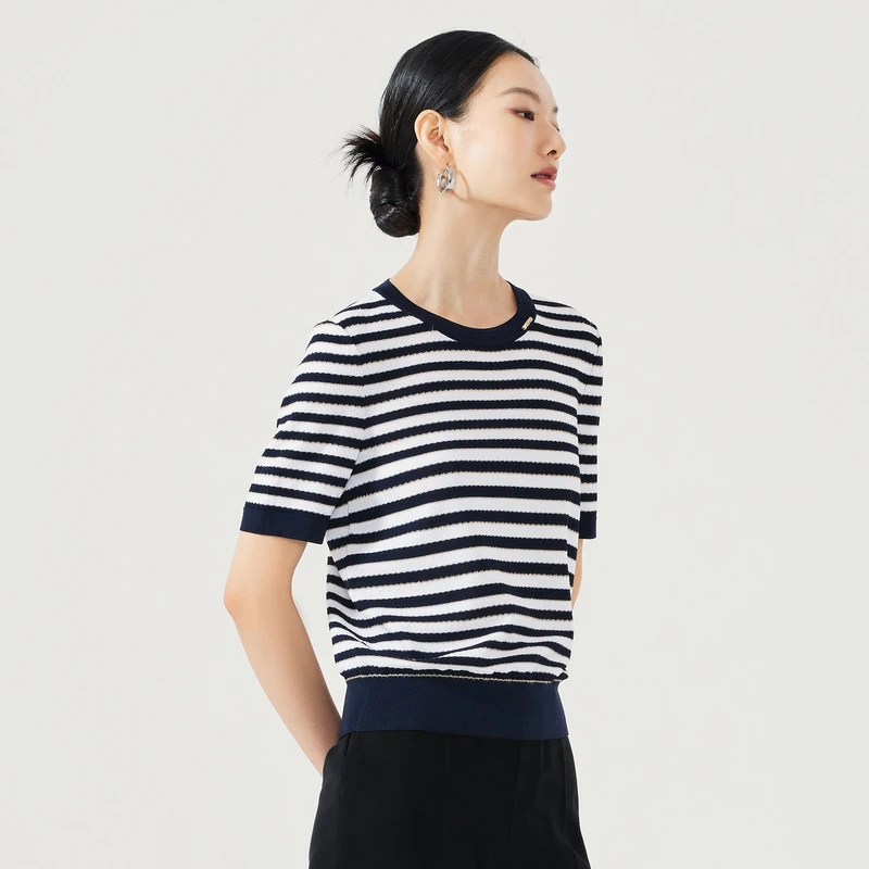 娜尔思气质时尚优雅显瘦女款2024新款短袖针织小衫NZ03682Q7