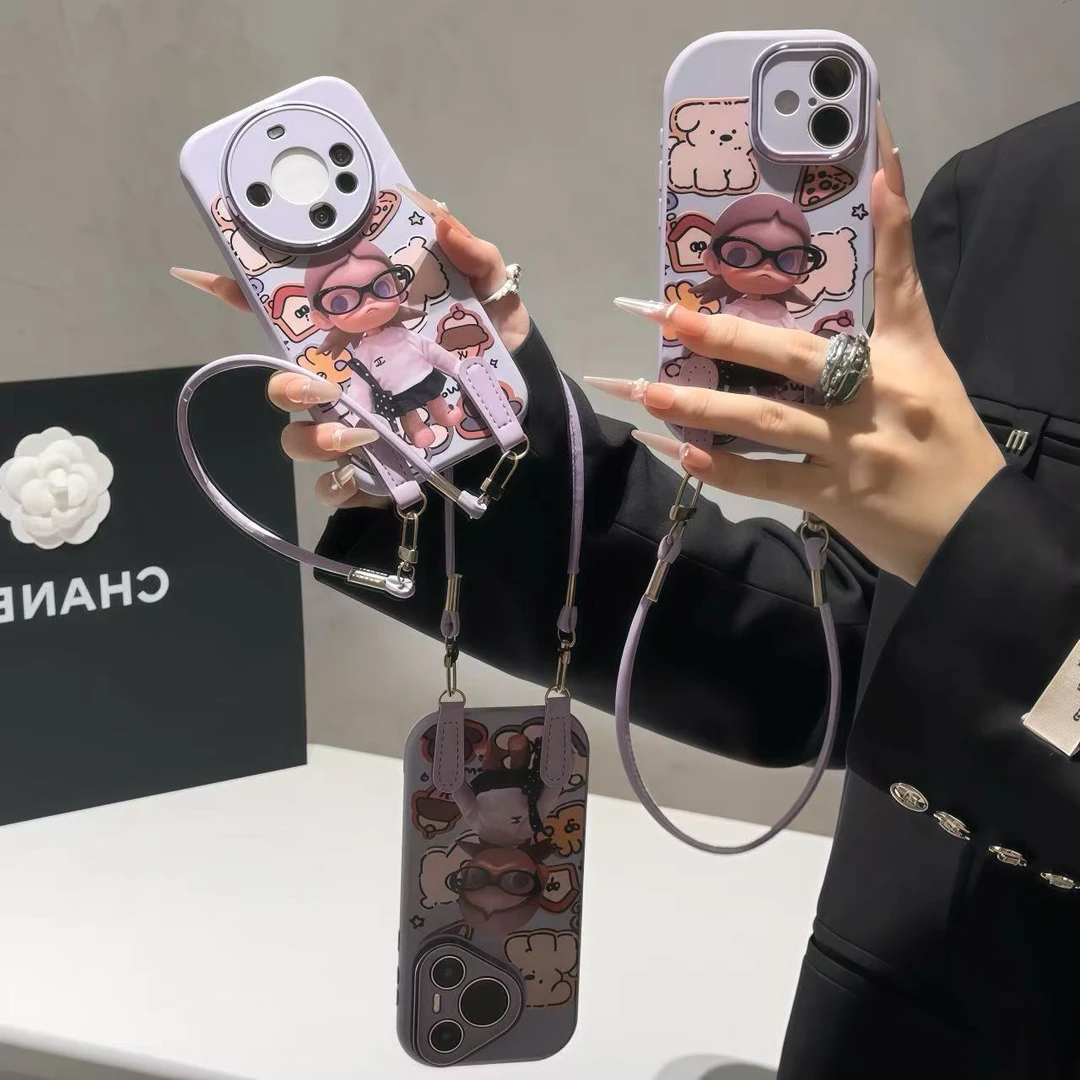 涂鸦小狗嘎子姐适用苹果17pro手机壳16pm挂绳华为p荣耀oppo小米15