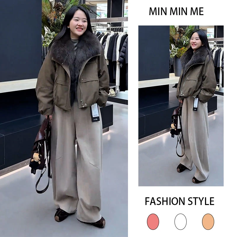 2025秋冬季新款设计感韩版长袖翻领外套女搭加绒休闲阔腿裤两件套
