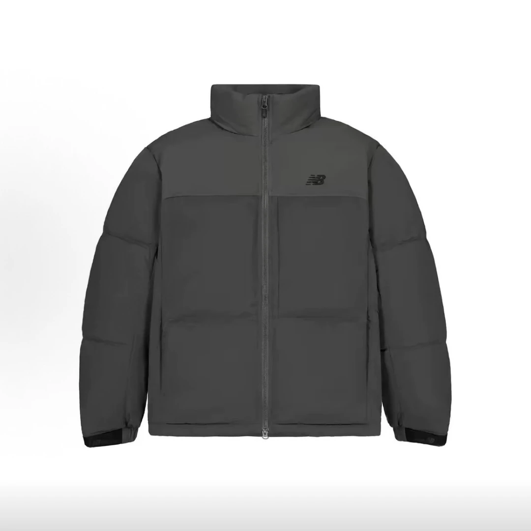 NEW BALANCE立领隐藏式帽子休闲舒适百搭短款羽绒服男女同款黑灰