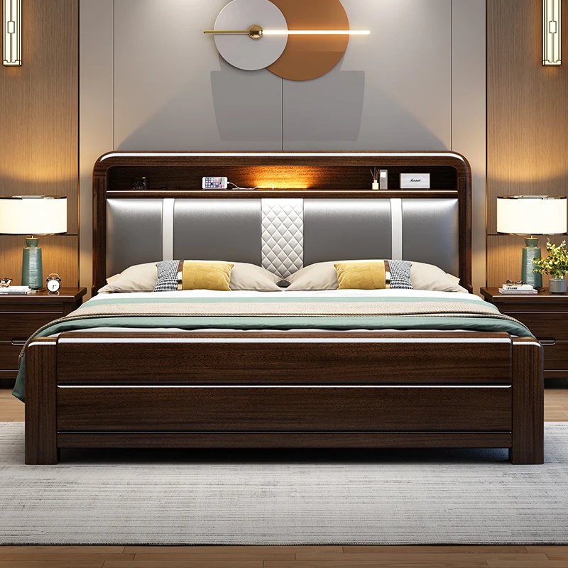 亦慕家具F503 新中式紫檀实木床现代简约家用软包1.8米储物大床