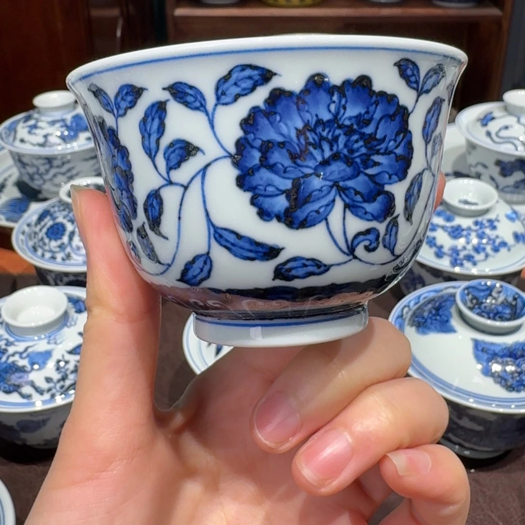 青花雯华堂手绘杯杯