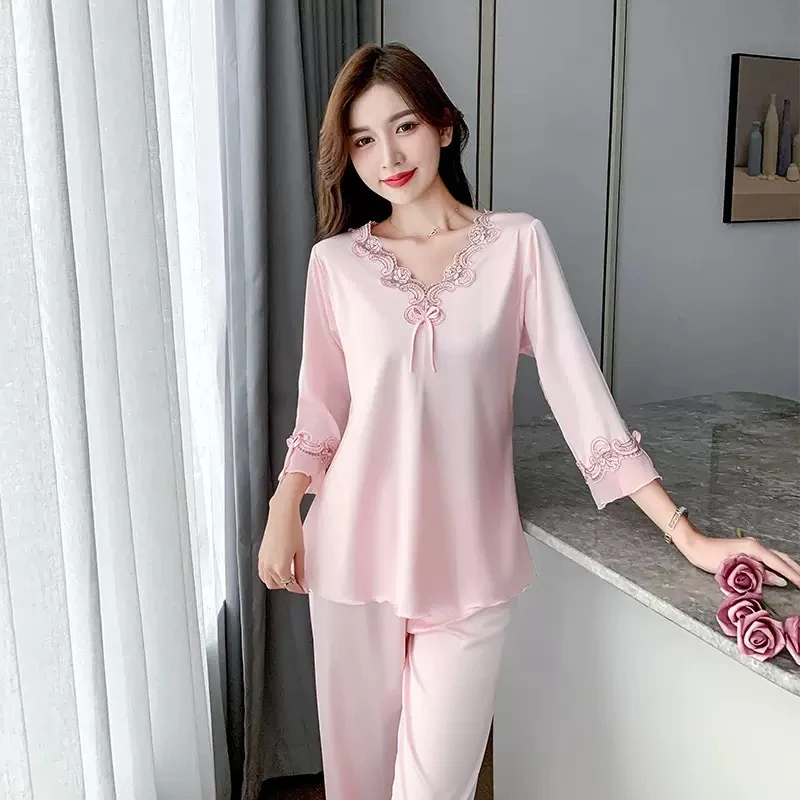 两件套（上衣＋裤子）2025新品睡衣夏季薄款冰丝套装休闲家居服