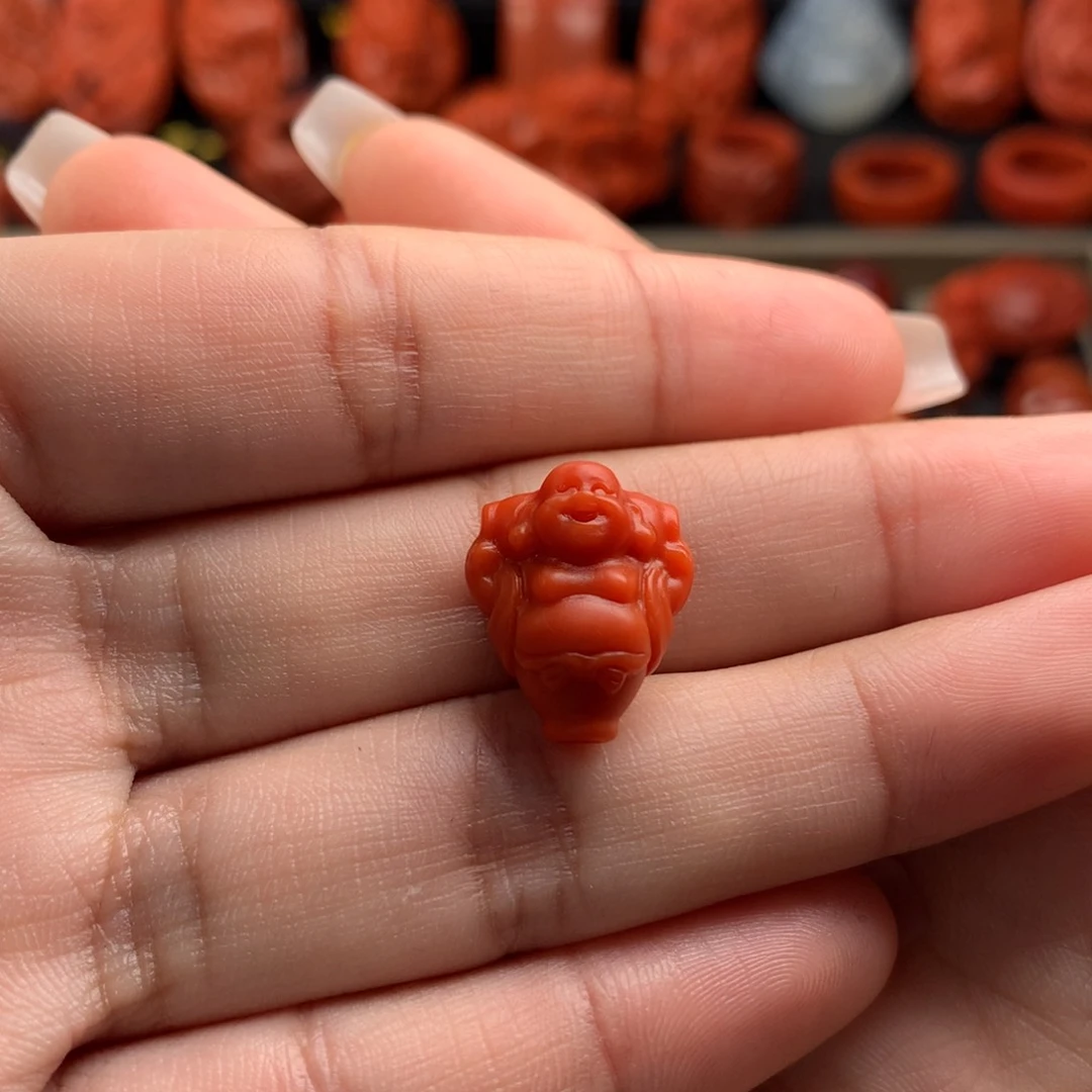 南红玛瑙精工雕刻笑佛三通12+未镶嵌小*