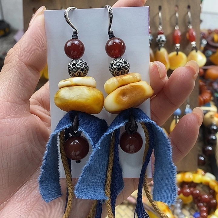 蜜蜡未镶嵌耳饰耳饰