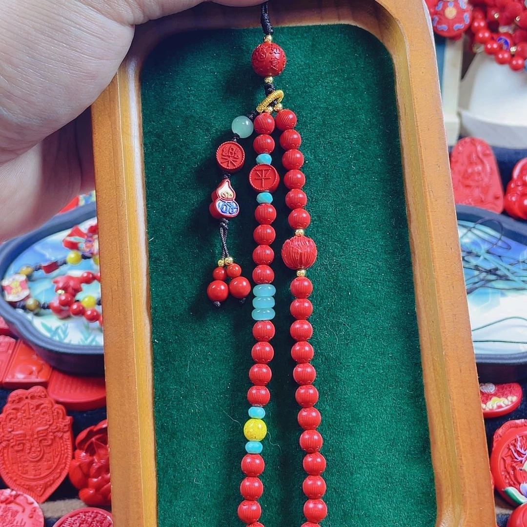 天然辰砂含辰砂工艺品卡6丝绒手机链