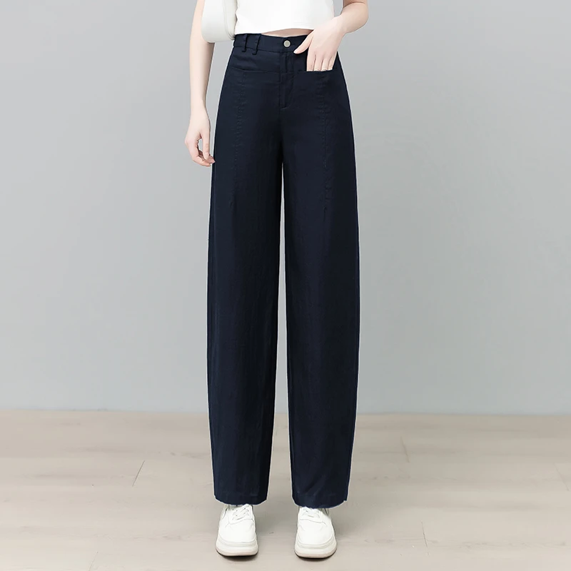 歌哥弟阿玛天丝亚麻弯刀阔腿裤女夏季薄款高腰直筒裤宽松休闲裤子