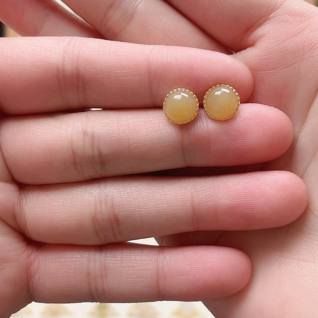 和田玉银S925镶嵌耳饰