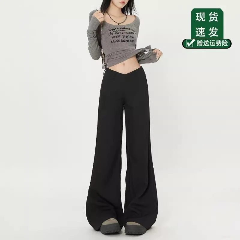 【设计感】2025年春季美式低腰微喇西装裤女小众不贴腿显瘦垂感阔