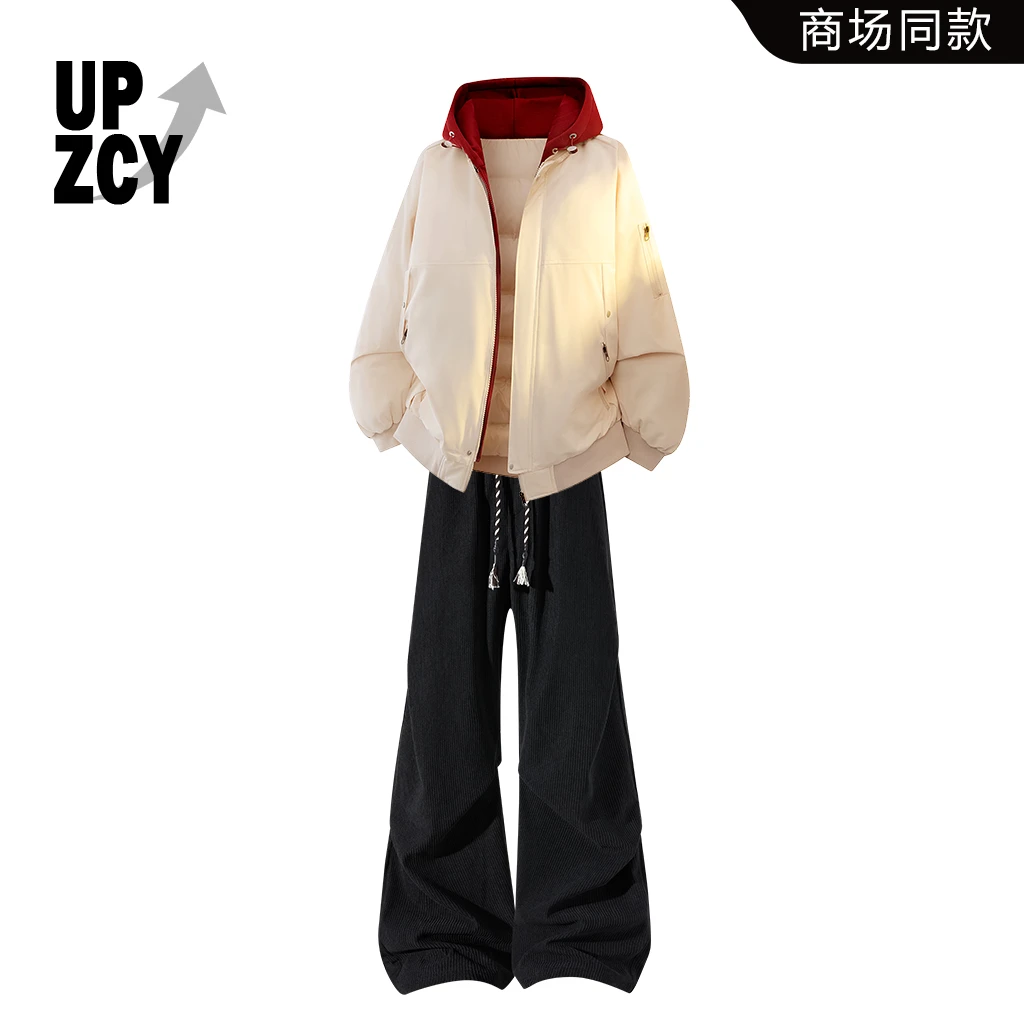 UPZCY美式时尚街头风加厚保暖棉服冬季男装新款潮流阔腿直筒裤男