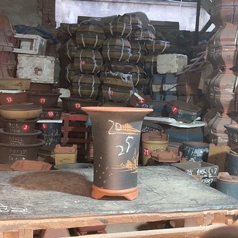 紫砂花盆蓝花盆一个