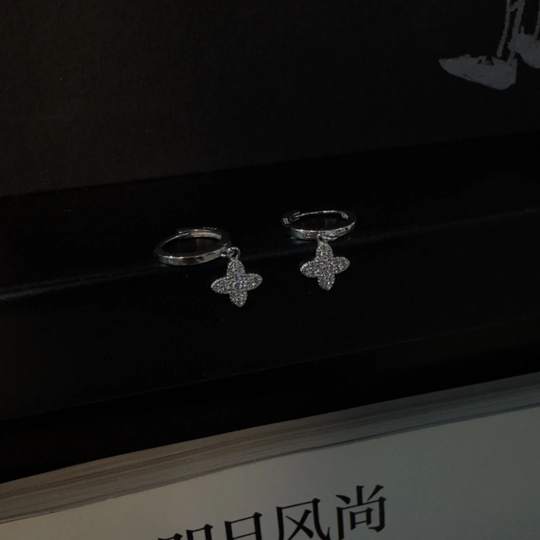 925银合成锆石耳饰 SS定制 【幸运草耳坠】轻奢时尚小众饰品