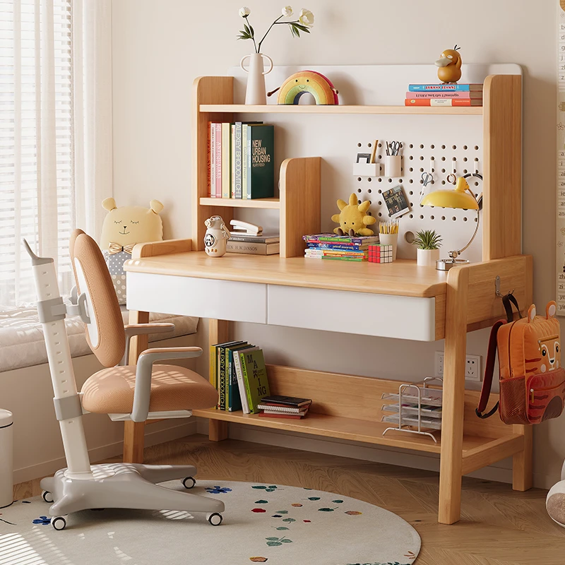 实木家用升降儿童学习桌学生洞洞板书架一体简约电脑桌写字桌椅