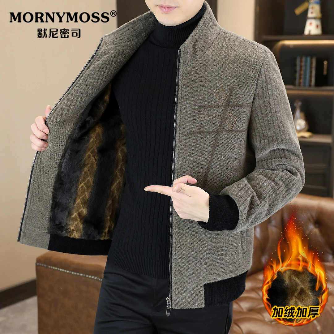 加绒加厚毛呢夹克冬季新款爆款保暖男款修身休闲立领冬装防寒茄克
