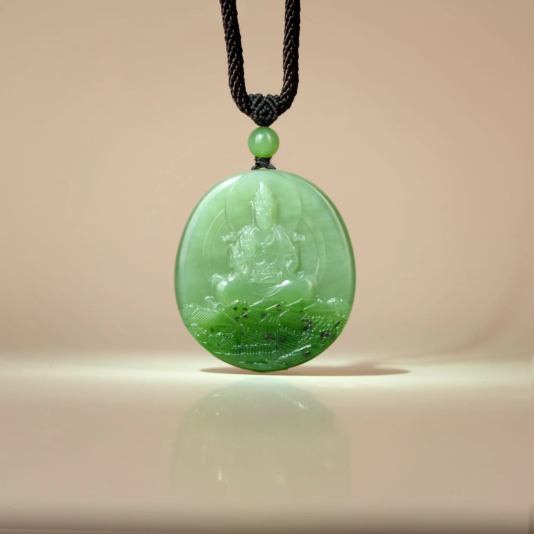 传世级 和田玉老坑俄料红皮冰翠夹层观音牌 51*46*11.8mm+ H30152