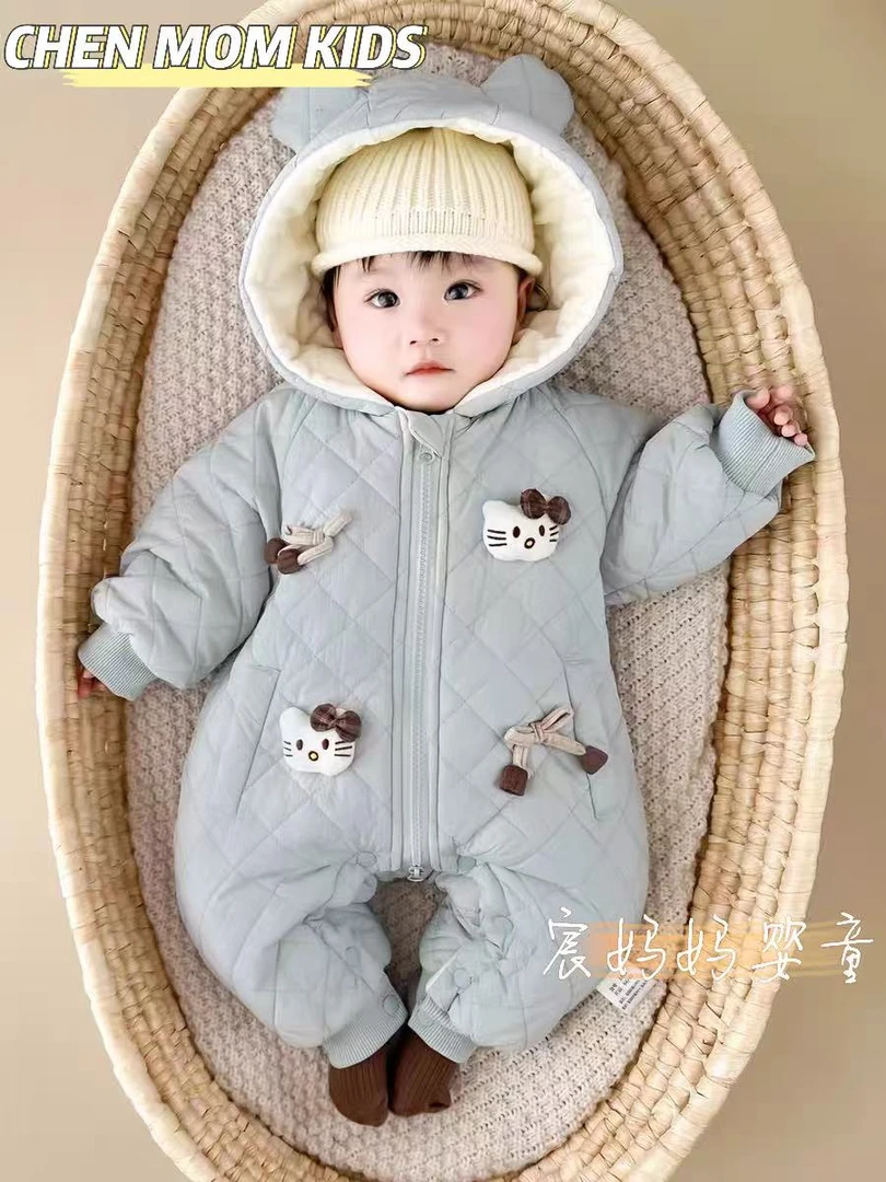 新生婴幼儿爬服哈衣冬季婴儿保暖连体衣秋冬儿童加绒婴童冬季