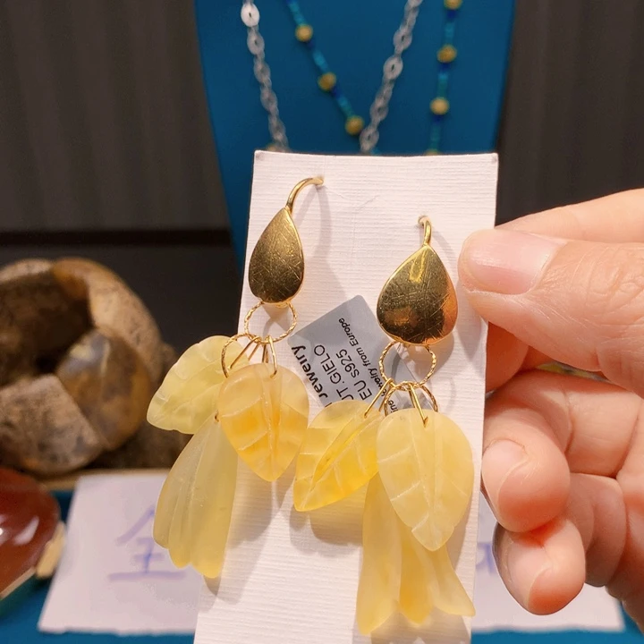 琥珀未镶嵌耳饰波兰设计款琥珀蜜蜡