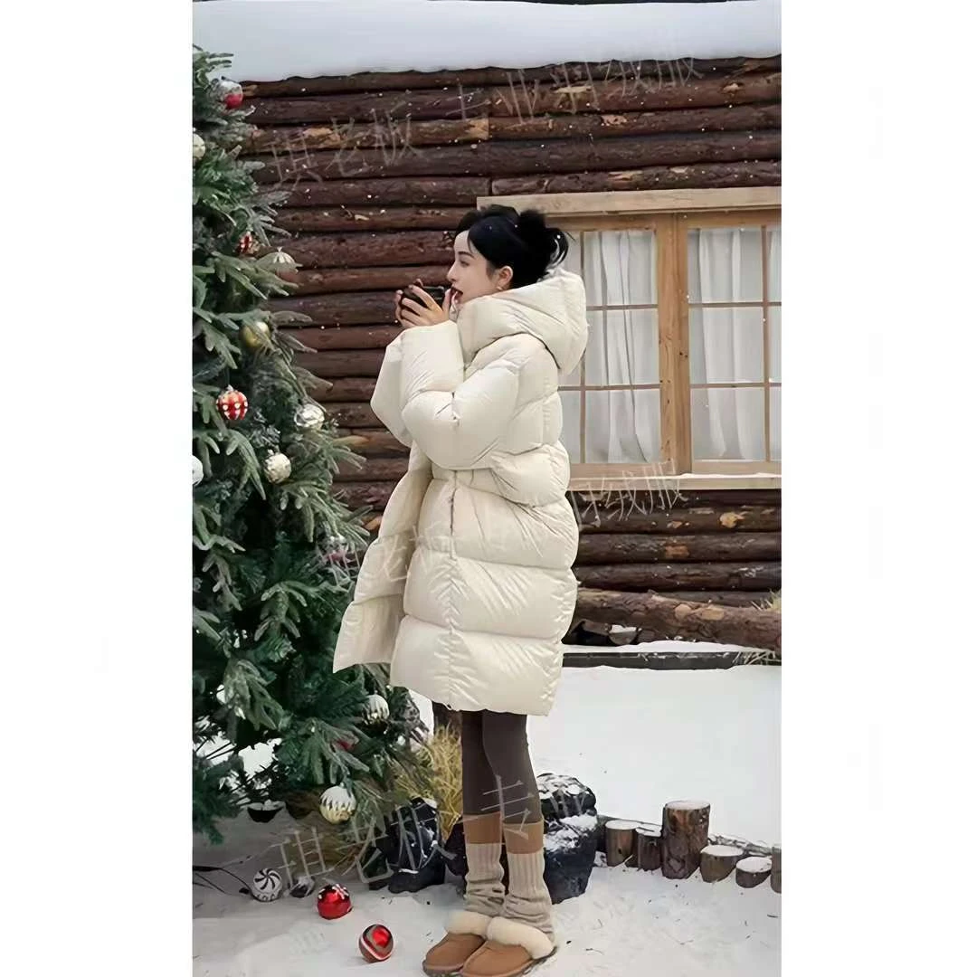 Q茧型泡芙鹅绒服女中长款连帽宽松加厚保暖洋气韩版时尚新款外套