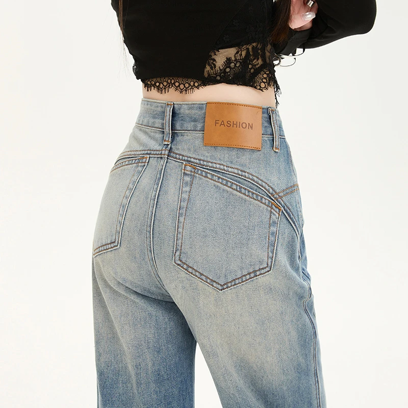 华利尔斯春季新款复古高腰提臀喇叭裤宽松阔腿裤百搭垂感拖地牛仔