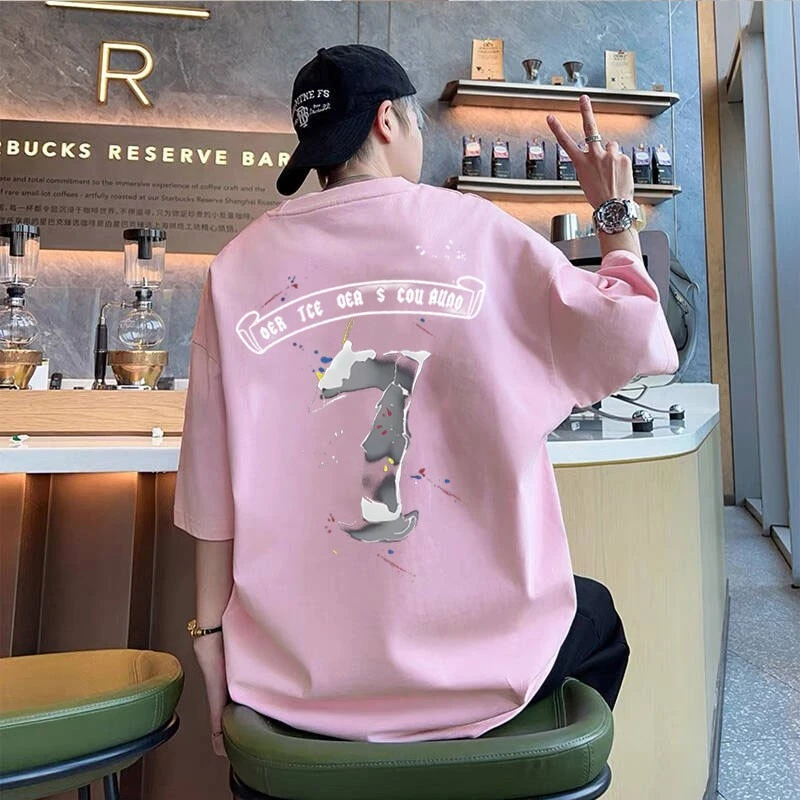 美式潮牌纯棉短袖t恤微胖男生宽松大码上衣潮流嘻哈百搭圆领半袖