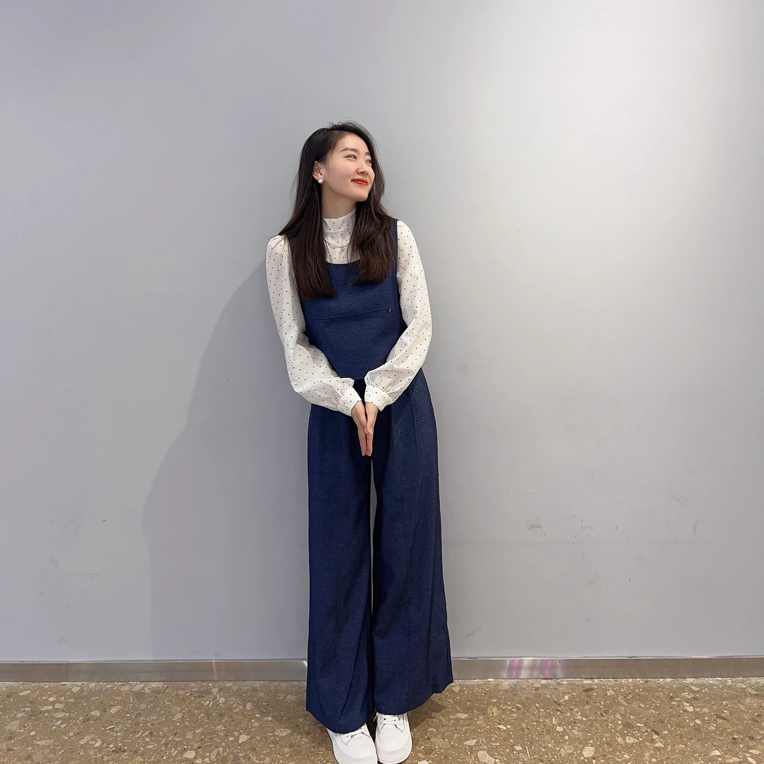 波点衬衫马甲高腰直筒阔腿裤三件套秋装新款女装气质百搭套装5C46