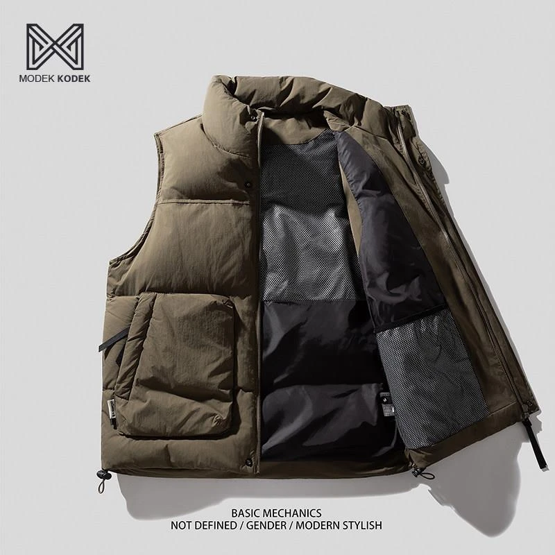 MODEK KODEK美式复古工装羽绒立领潮马甲男情侣冬季保暖坎肩背心