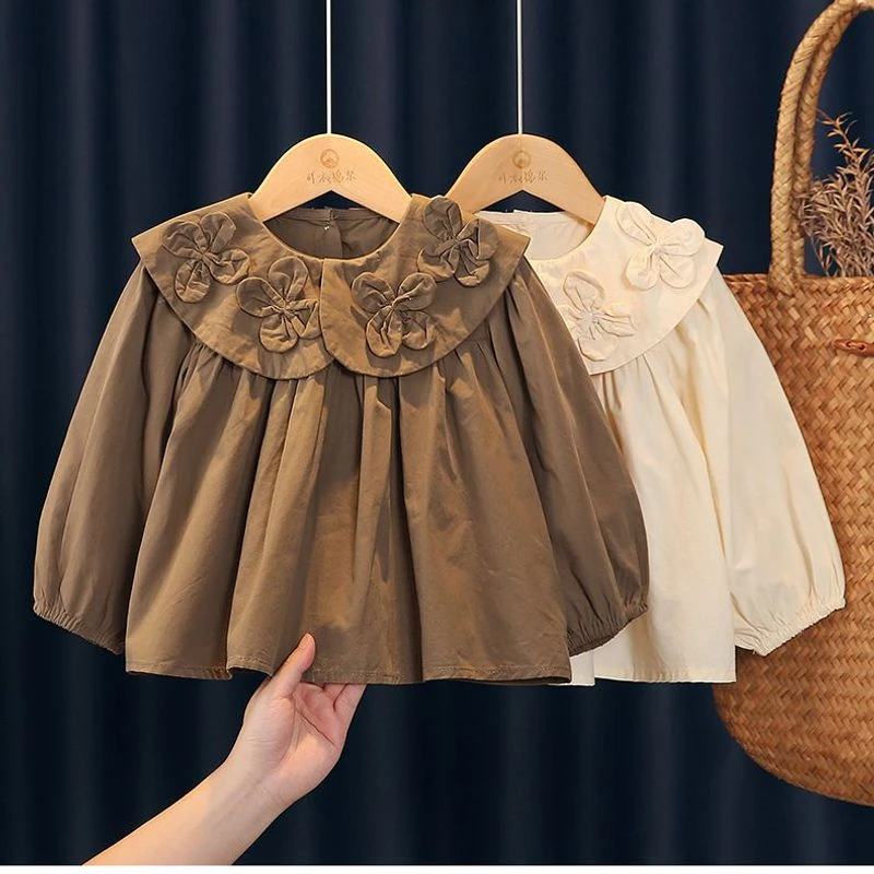 女童衬衫长袖2025新款法式小女孩洋气时髦衬衣儿童春秋装上衣