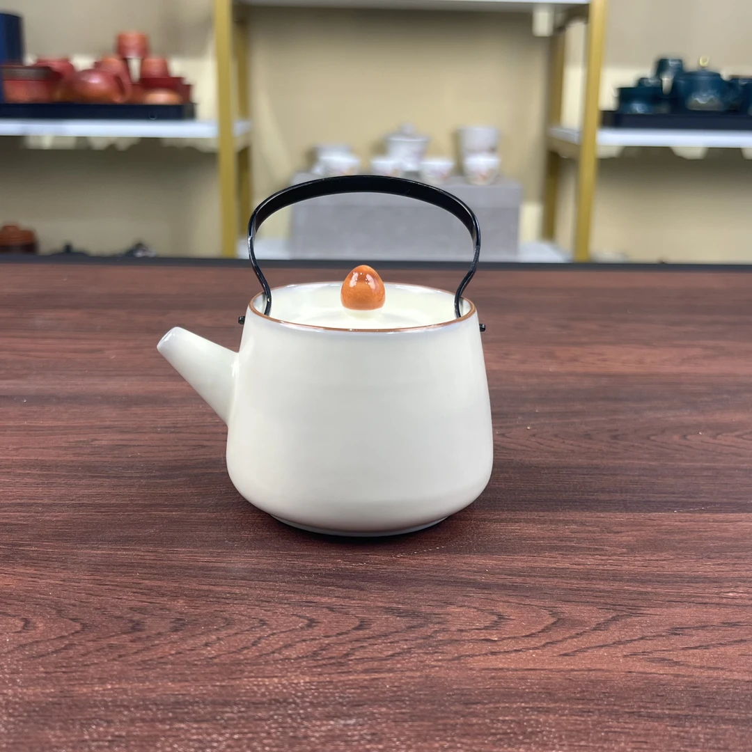 Z3249纯色汝窑提梁壶黄龙玉汝提梁壶