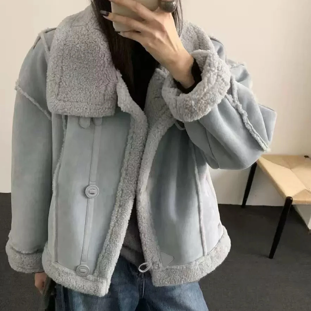 （衣长59）6292宽松休闲保暖皮毛一体外套冬季新款加厚毛绒