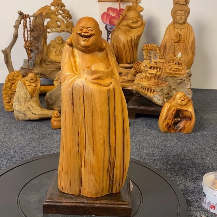 柏木崖柏弥勒佛摆件根雕工艺品