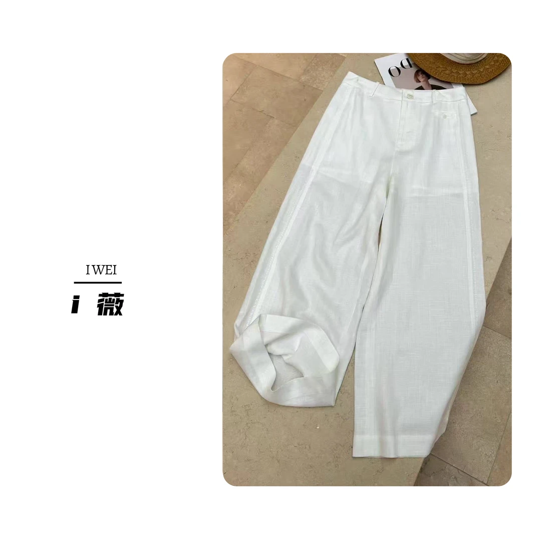 【吉祥如意】白色天丝亚麻老钱风设计感阔腿裤休闲通勤百搭九分裤