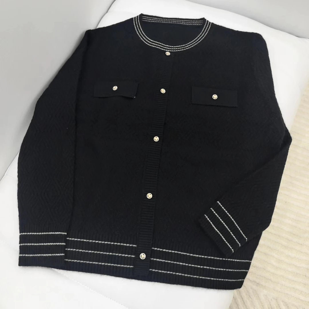 花花/3823-拼接秋季女士显瘦针织气质打底假开衫