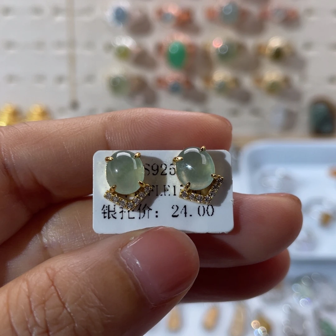 翡翠银S925镶嵌耳饰
