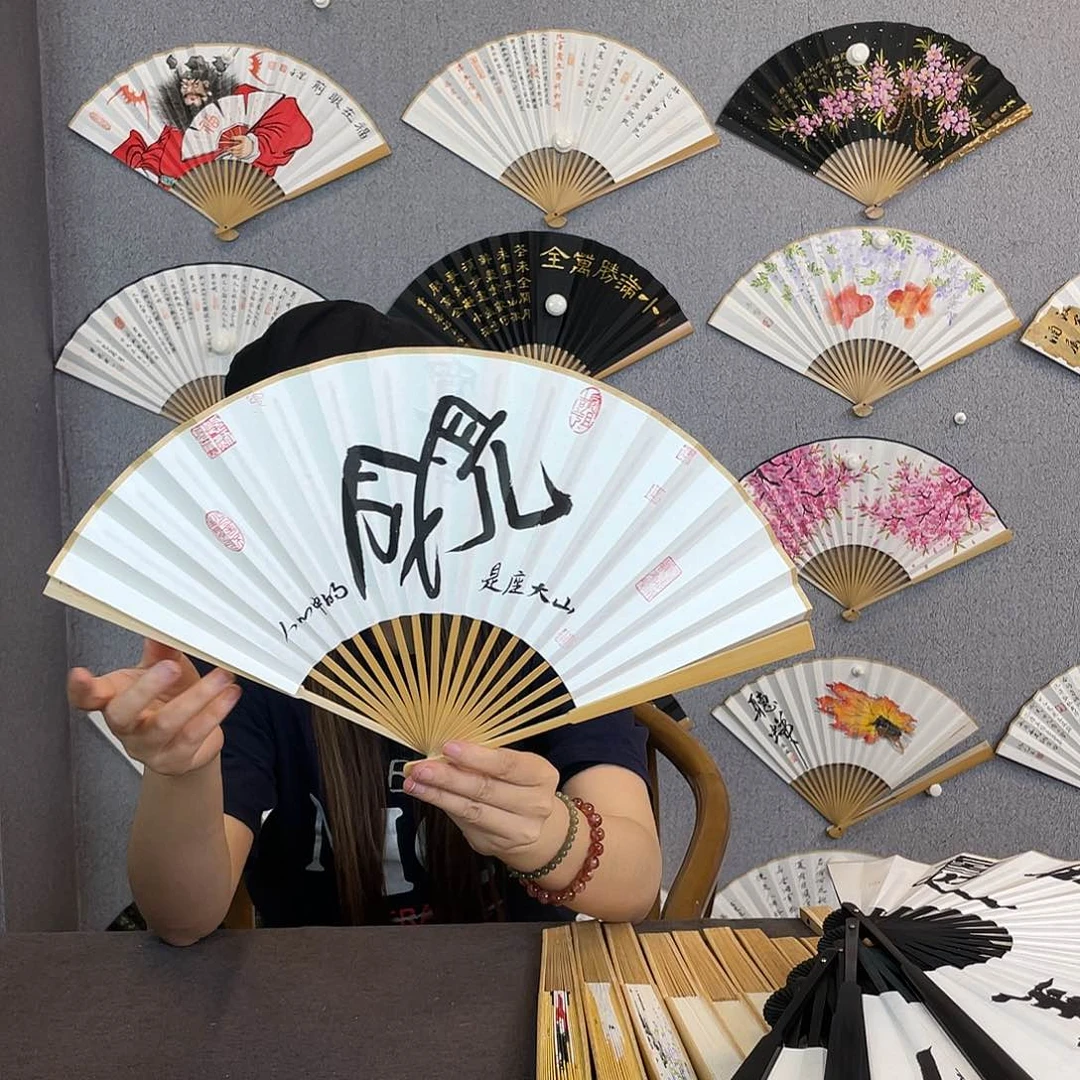 国画8寸玉竹-纯手绘-文玩扇骨（默认粘好）