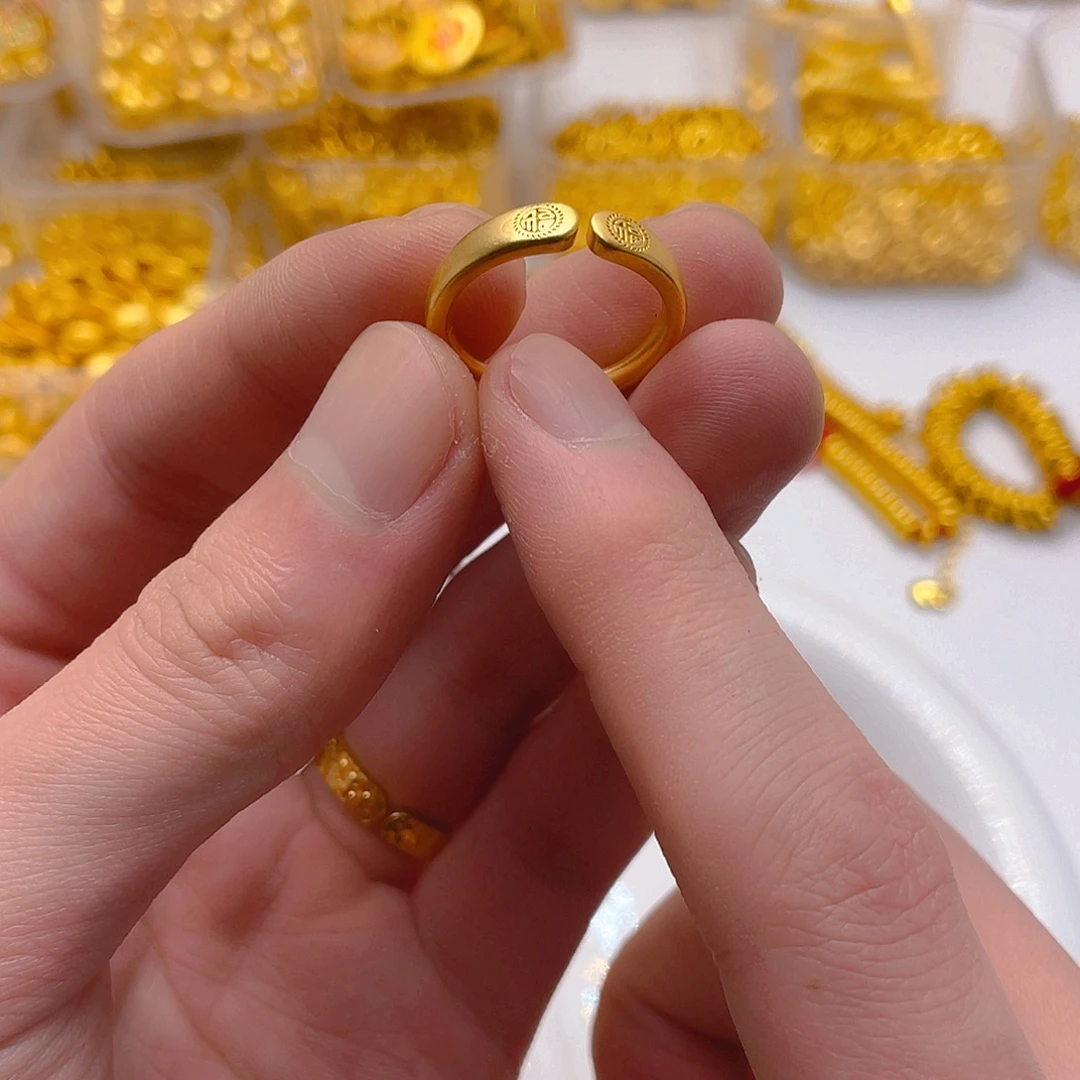 锆石铜合金双福开口戒指1个