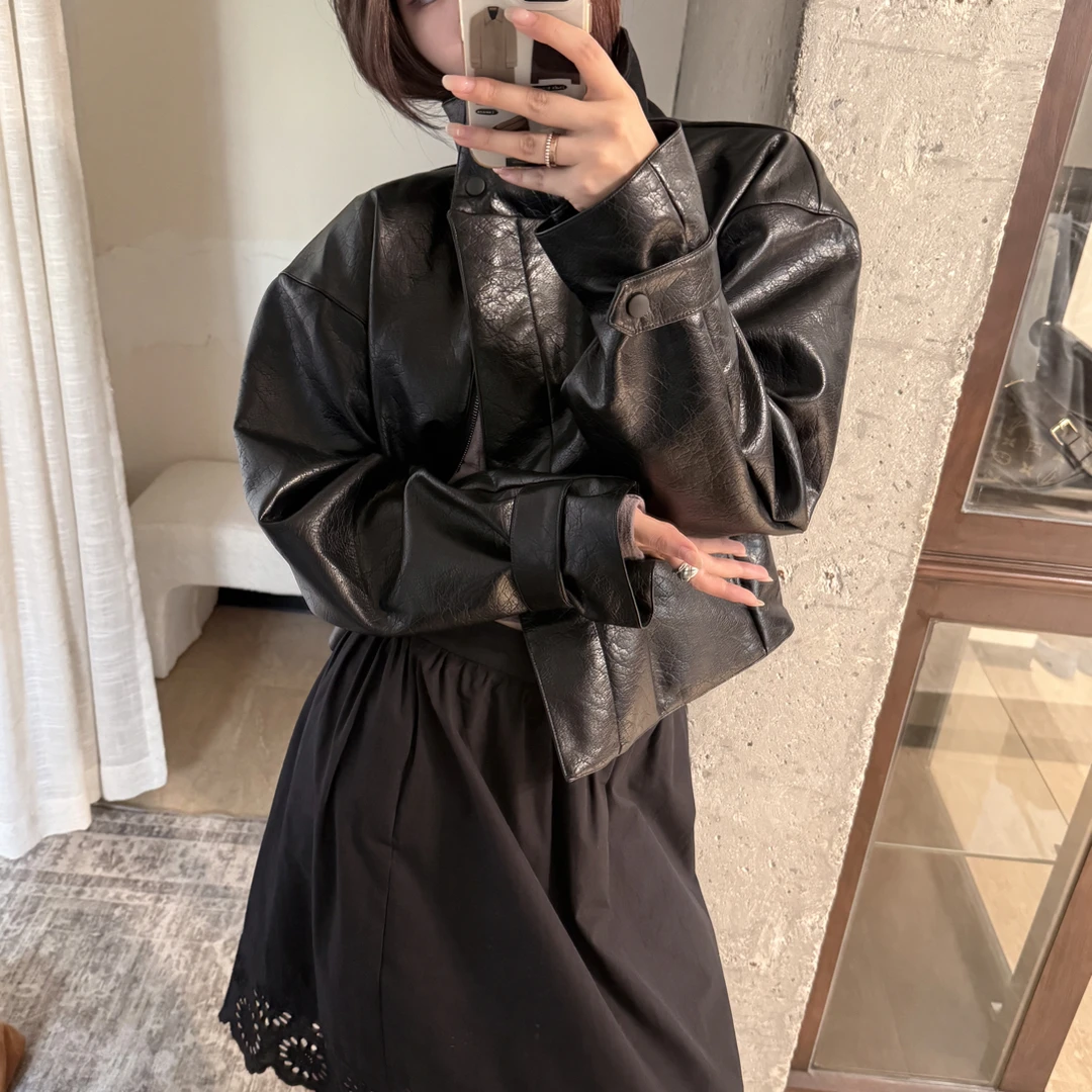 【PLJJ泡菜定制】“皮衣外套”小众翻领皮衣外套