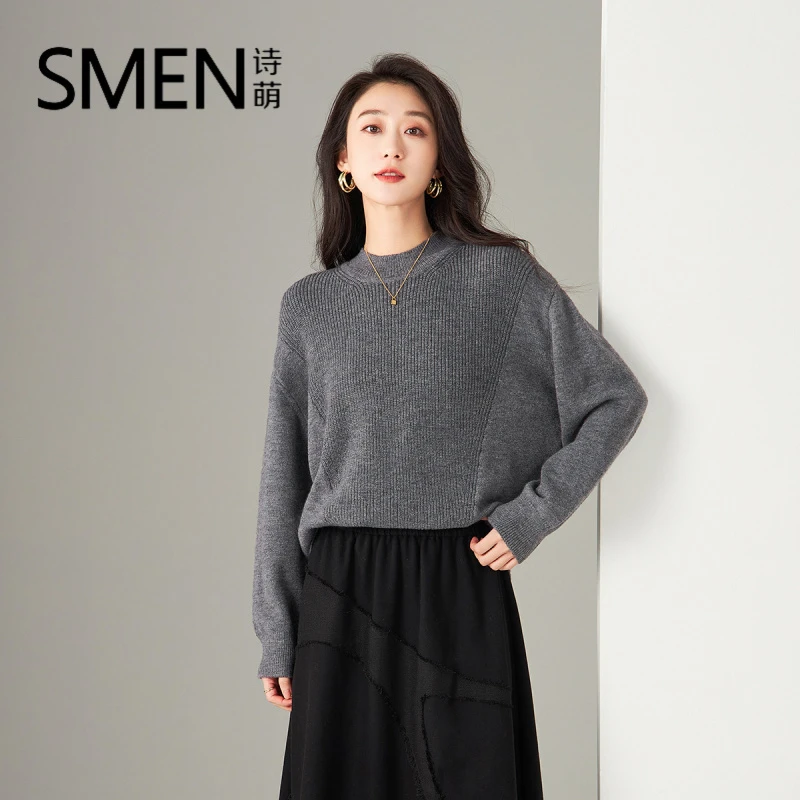 包芯纱蝙蝠衫针织毛衣女春秋新款宽松一字领扁蝠袖打底衫百搭上衣