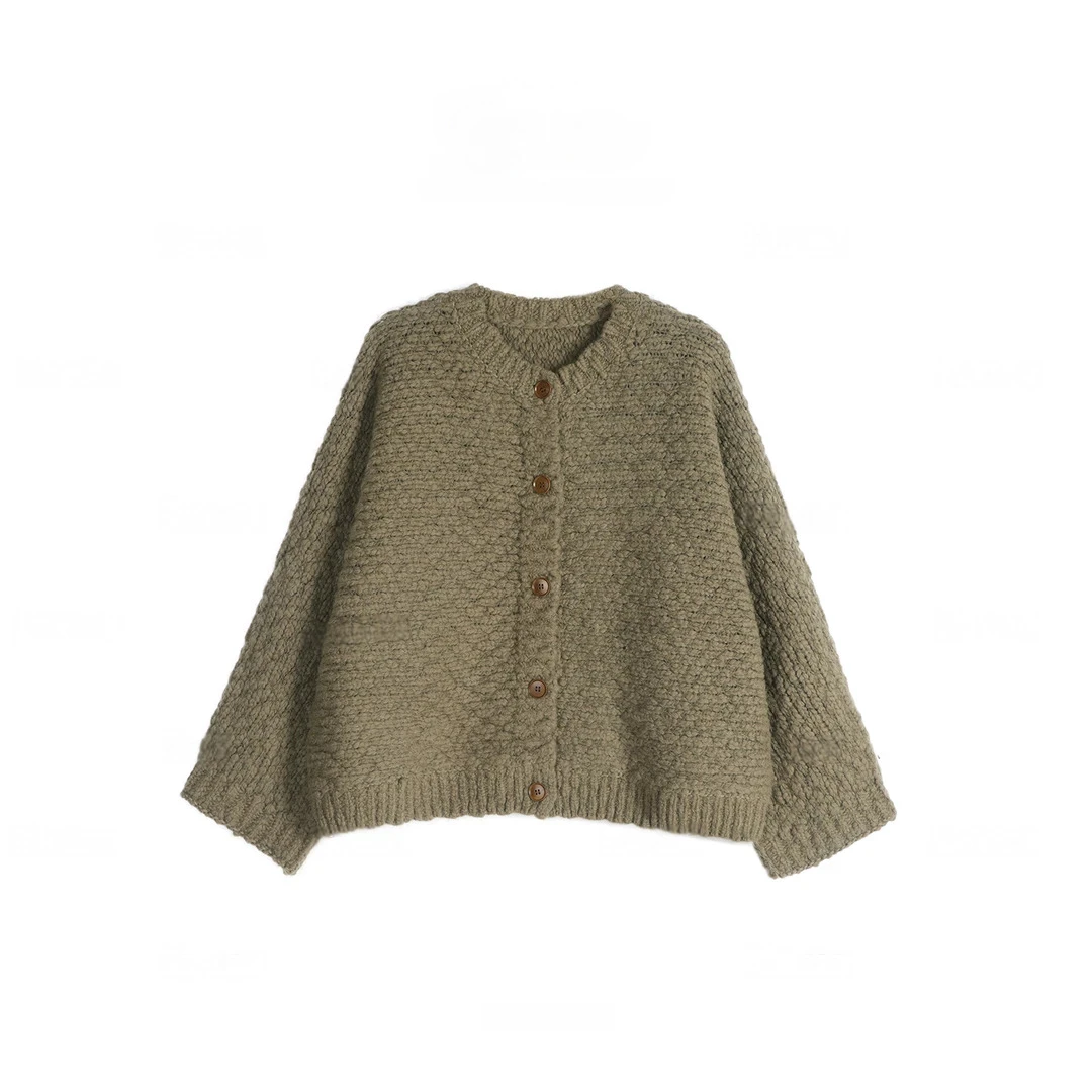 复古休闲高级感时尚百搭粗针外套+2025年新款高腰显瘦休闲裤套装