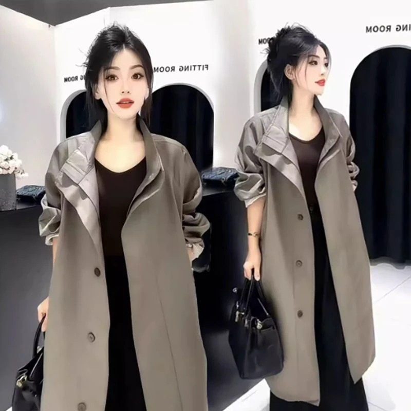 御姐风气质通勤中长款风衣外套女春秋新款高级感纯色简约百搭大衣