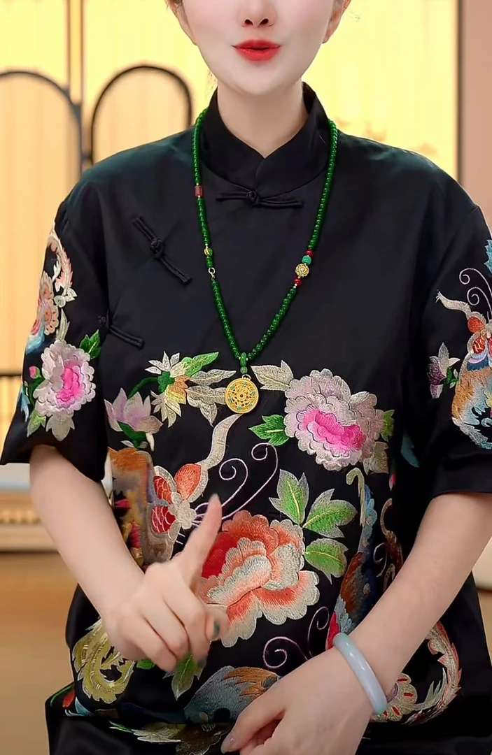 LC-新中式高端刺绣连衣裙女气质百搭