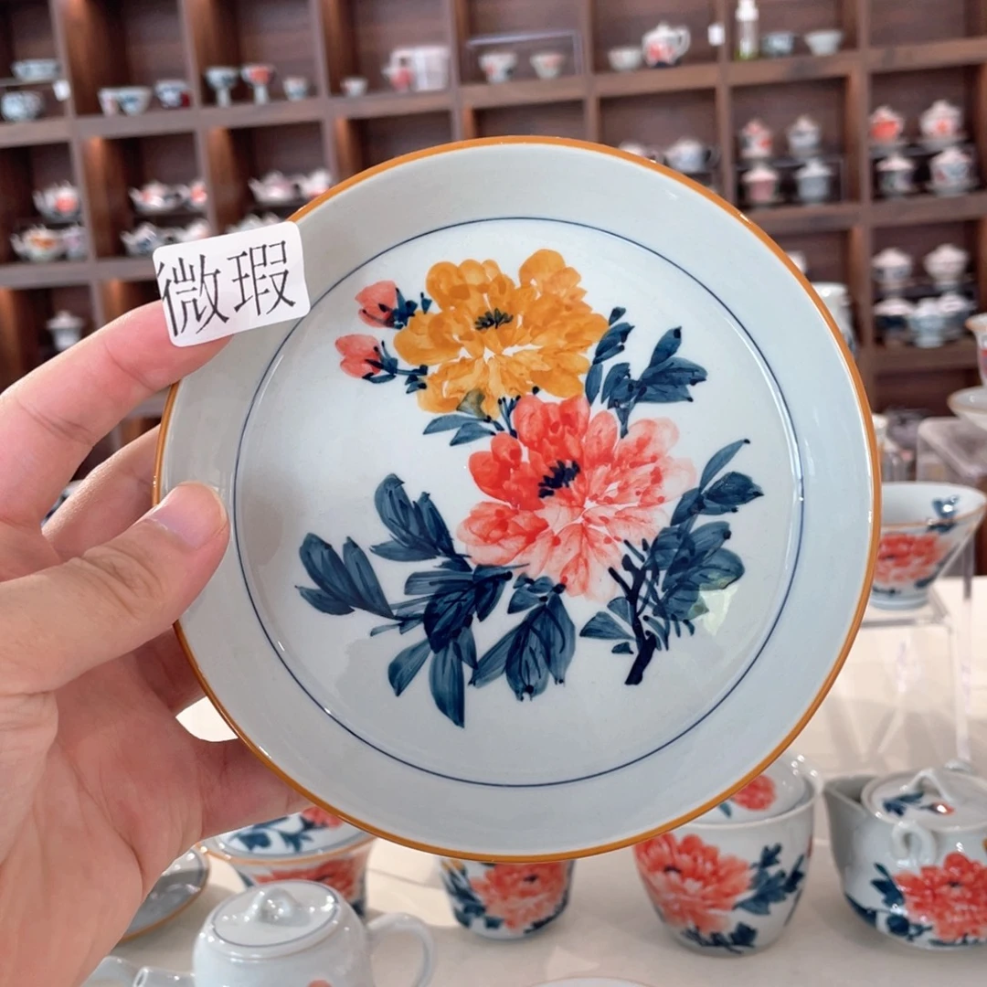 釉下手绘茶具微瑕