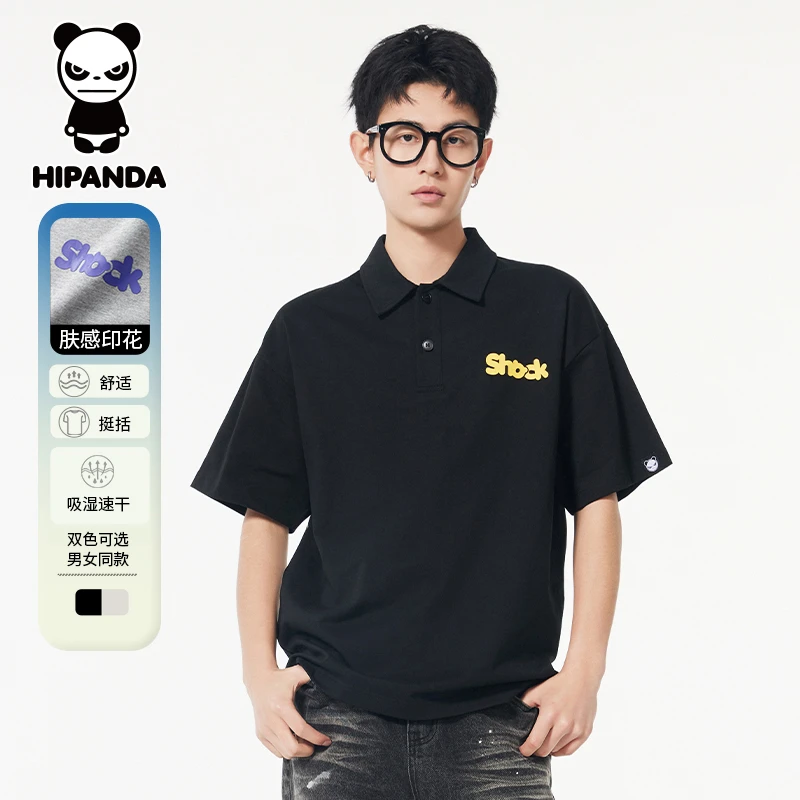 HiPanda你好熊猫男士T恤夏季薄款圆领宽松潮流polo衫翻领短袖上衣