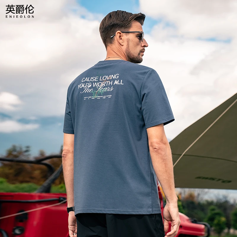 英爵伦210G重磅凉感t恤男短袖夏季潮牌英文印花冰感棉体恤T9562