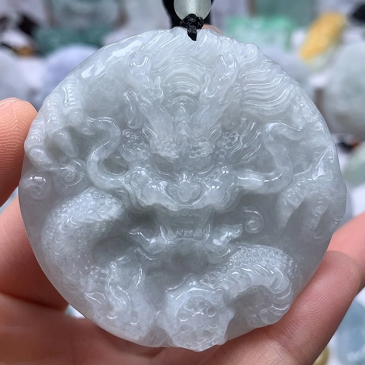 翡翠未镶嵌颈饰龙凤呈祥两面工艺福利